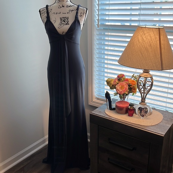 MAX & CLEO Braided Strap Front Drape Evening Gown Maxi Dress - Picture 2 of 9